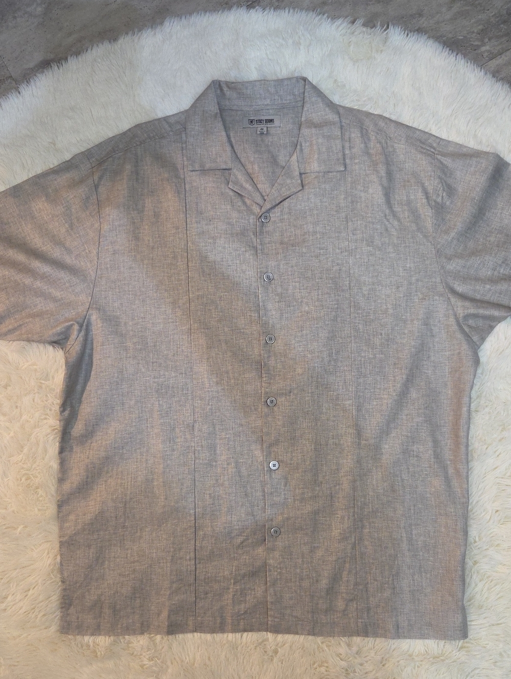 Stacy Adams Men's Gray Short-Sleeve Button-Up Linen Blend Shirt - Size 4X